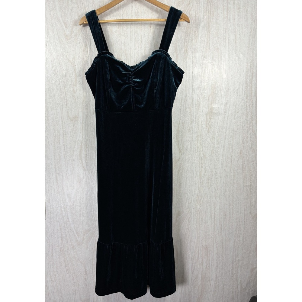 Betsey Johnson Velvet Midi Dress L Everglade Green Practical Magic Whimsigoth - Picture 2 of 8